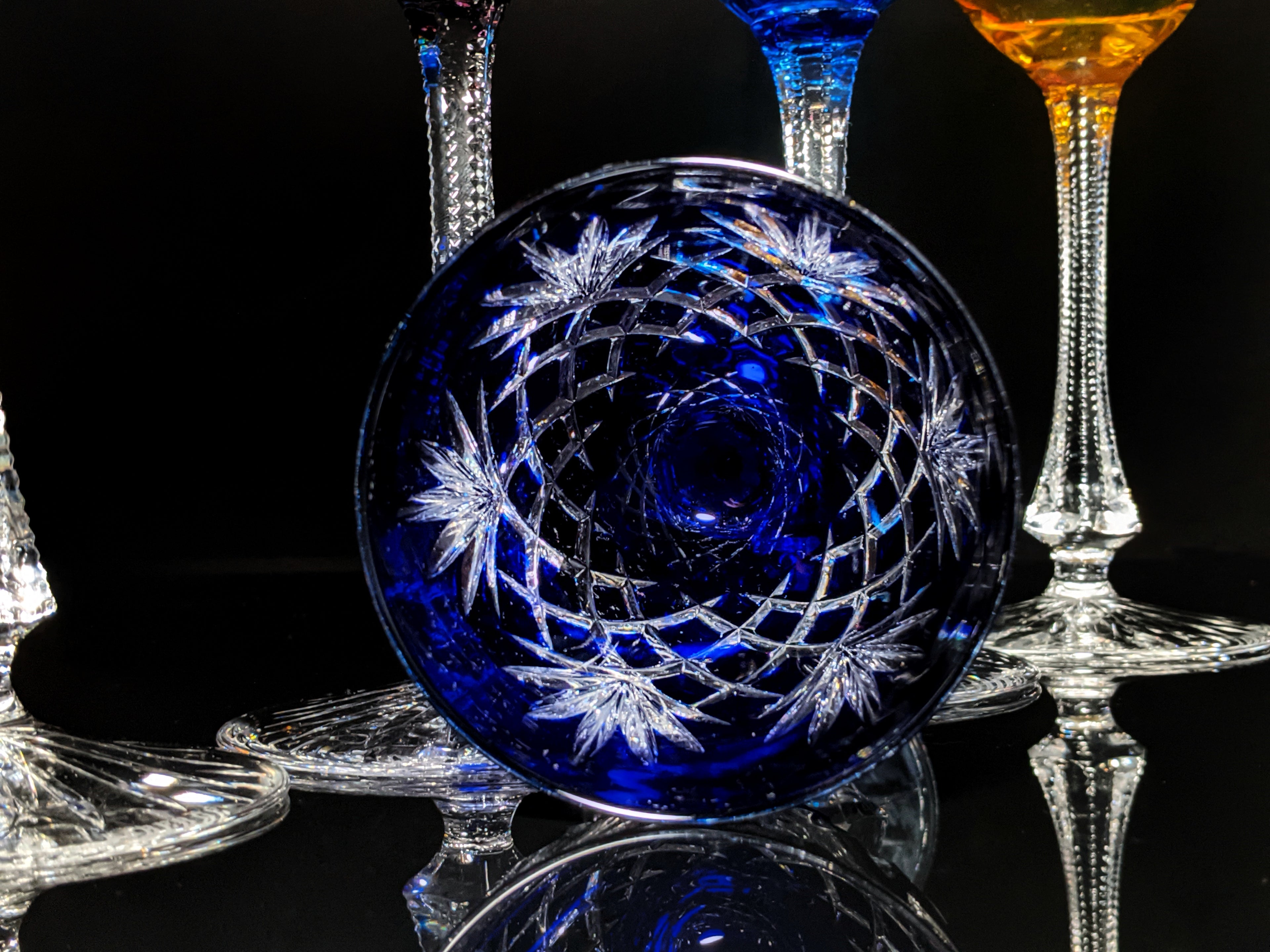 Faberge  Odessa  Crystal Colored Goblet  Glasses  set of 6 NIB