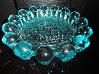 Rocky Patel Luminoso Aqua Glass Heavy Cigar Ashtray Measures 10" Diameter NIB