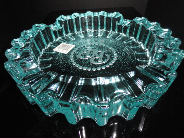 Rocky Patel Luminoso Teal / Blue Glass Heavy Cigar Ashtray Measures 10" Diameter NIB