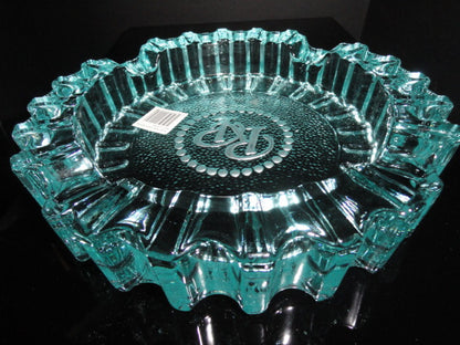 Rocky Patel Luminoso Teal / Blue Glass Heavy Cigar Ashtray Measures 10" Diameter NIB