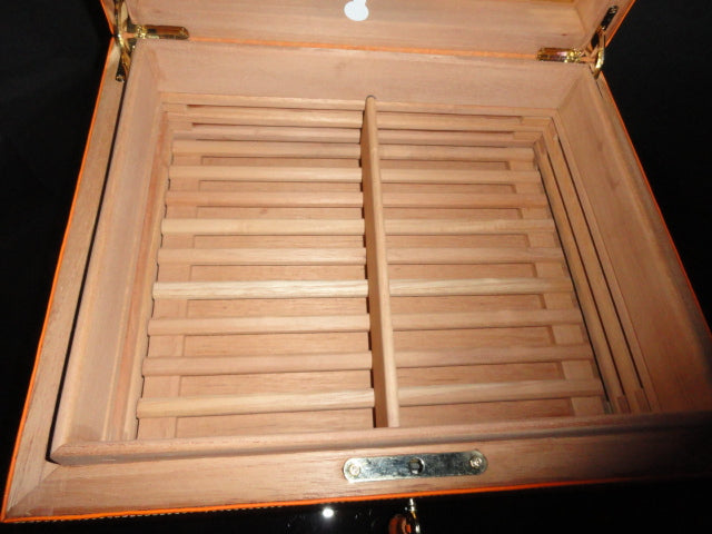 Brizard and Co. Racing Orange Leather Humidor — 60/70 Count, New in Box