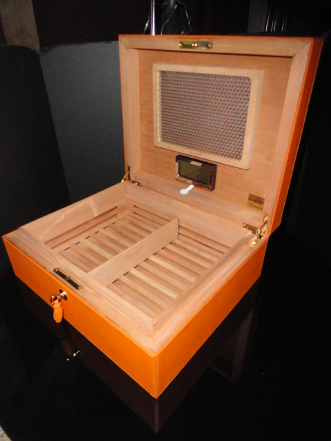 Brizard and Co. Racing Orange Leather Humidor — 60/70 Count, New in Box