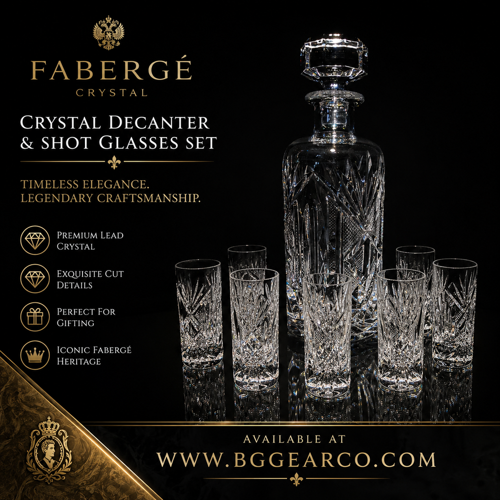 Fabergé Monte Carlo Crystal Vodka Decanter with 6 Shot Glasses