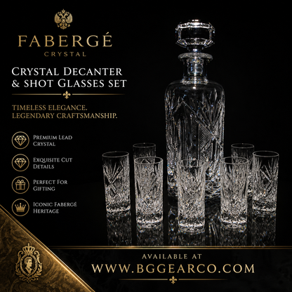 Faberge Monte Carlo  Crystal Vodka Decanter with 6 shot glasses
