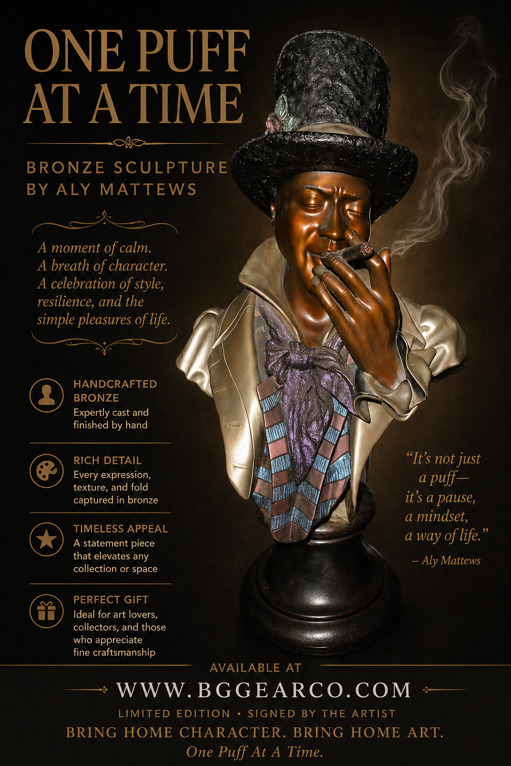 Aly Matthews "One Puff at a Time" Bronze Sculpture