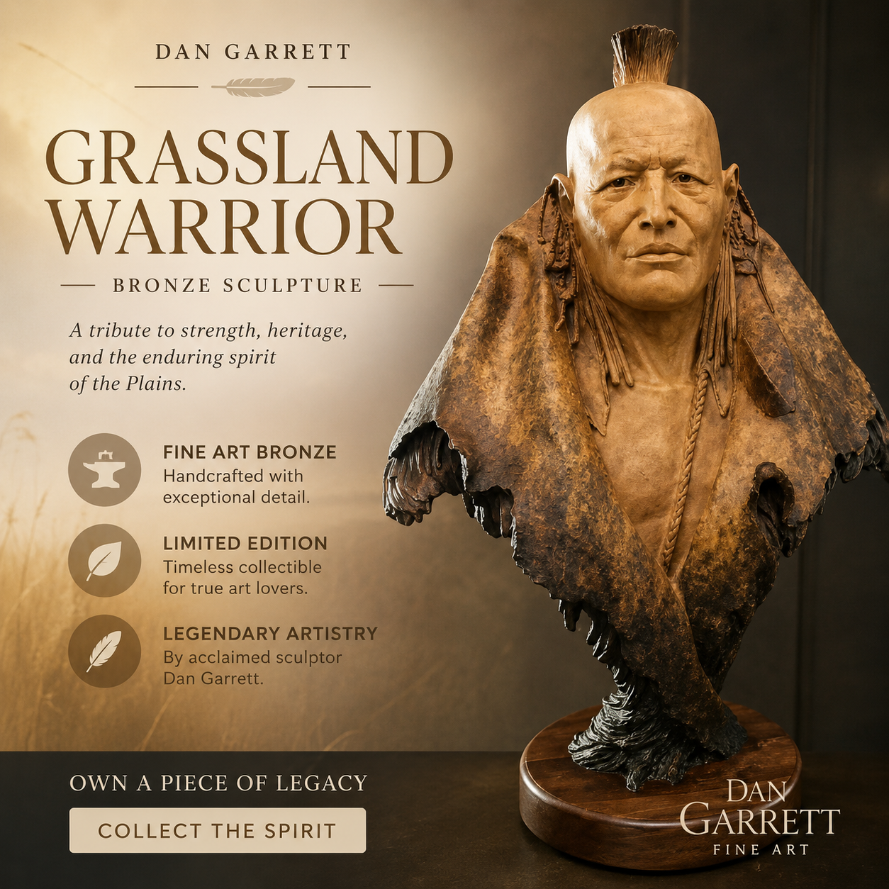 Dan Garrett "Grasslands Warrior" Bronze on Sculpture