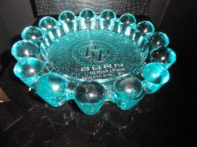 Rocky Patel Luminoso Aqua Glass Heavy Cigar Ashtray Measures 10" Diameter NIB