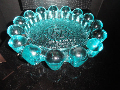 Rocky Patel Luminoso Aqua Glass Heavy Cigar Ashtray Measures 10" Diameter NIB