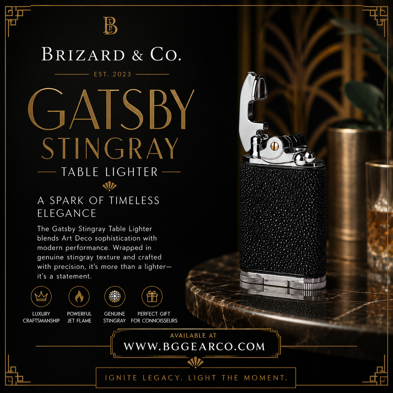 Brizard and Co Gatsby Stingray Table Lighter NIB