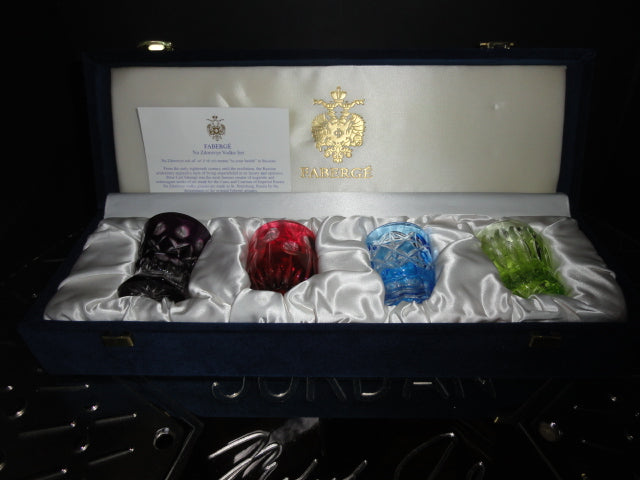 Faberge Crystal Colored Shot Glasses NIB