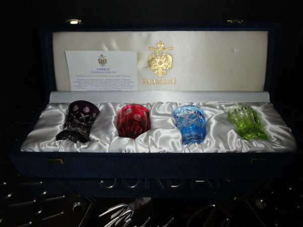 Faberge Crystal Colored Shot Glasses NIB