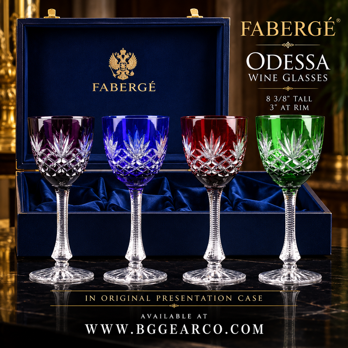Fabergé Odessa Colored Wine Glasses in presentation case  Set of 4