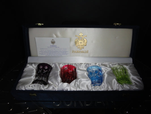 Faberge Crystal Colored Shot Glasses NIB