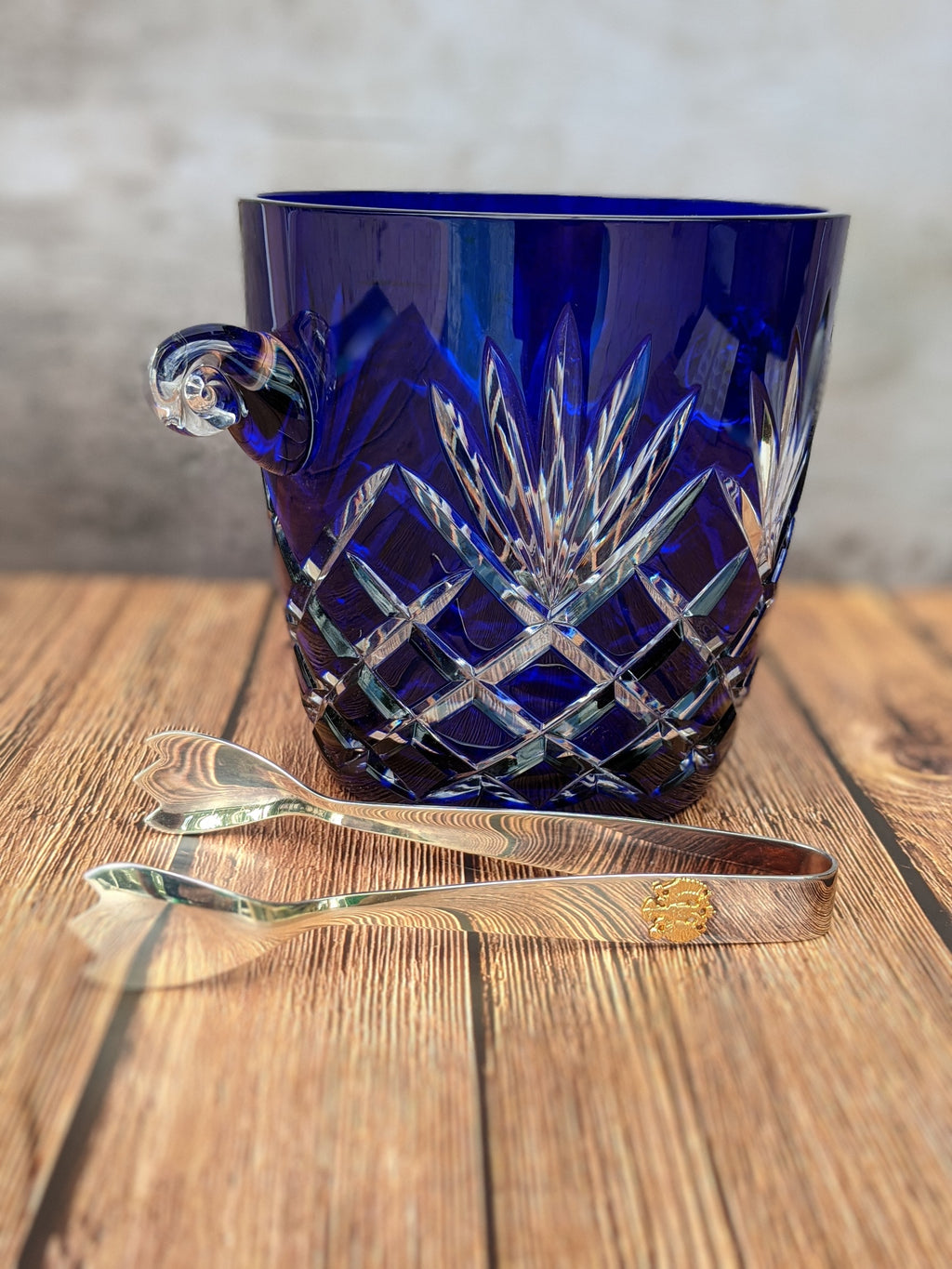 Faberge Odessa Cobalt Blue Cased Cut to Clear Crystal Ice Bucket