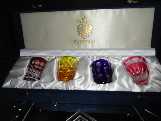 Faberge Crystal Colored Shot Glasses NIB