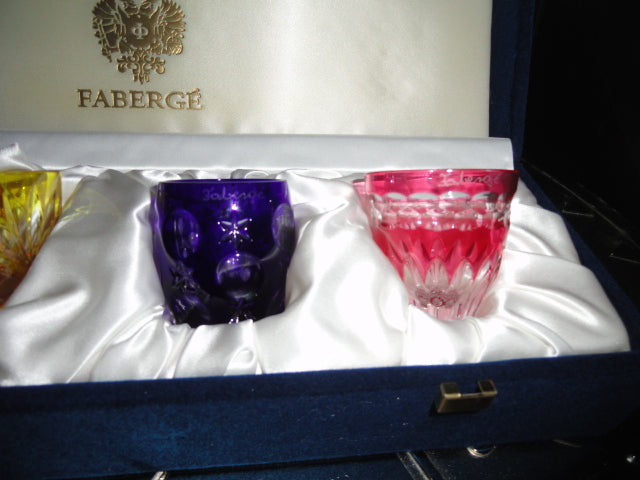 Faberge Crystal Colored Shot Glasses NIB