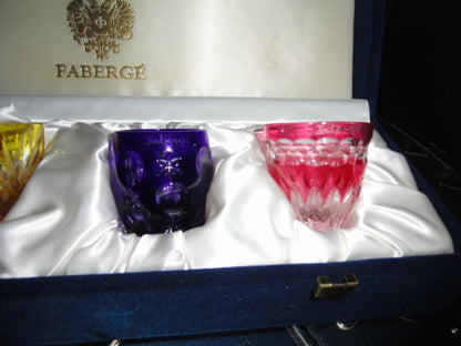 Faberge Crystal Colored Shot Glasses NIB