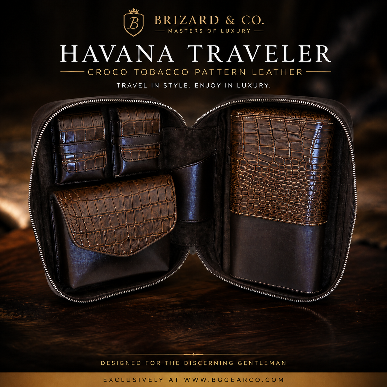 Brizard and Co. - Havana Traveler - Croco Pattern Tobacco