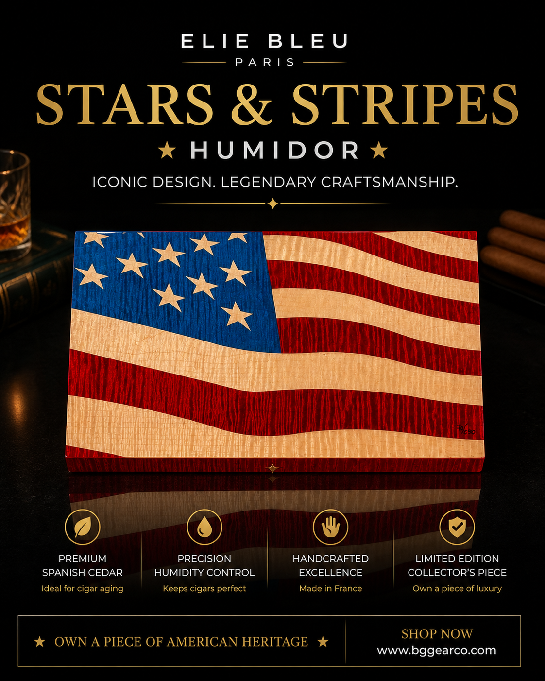 Elie Bleu Stars & Stripes 110 Ct Humidor New