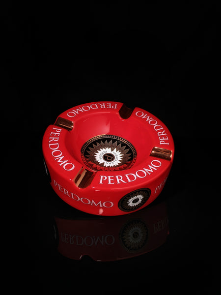 Perdomo Red and Gold  large ceramic ashtray 9" diameter NIB