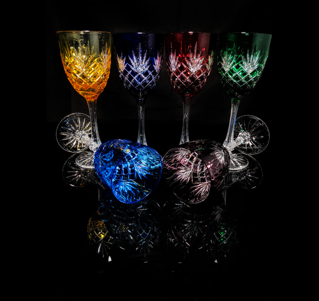 Faberge  Odessa  Crystal Colored Goblet  Glasses  set of 6 NIB