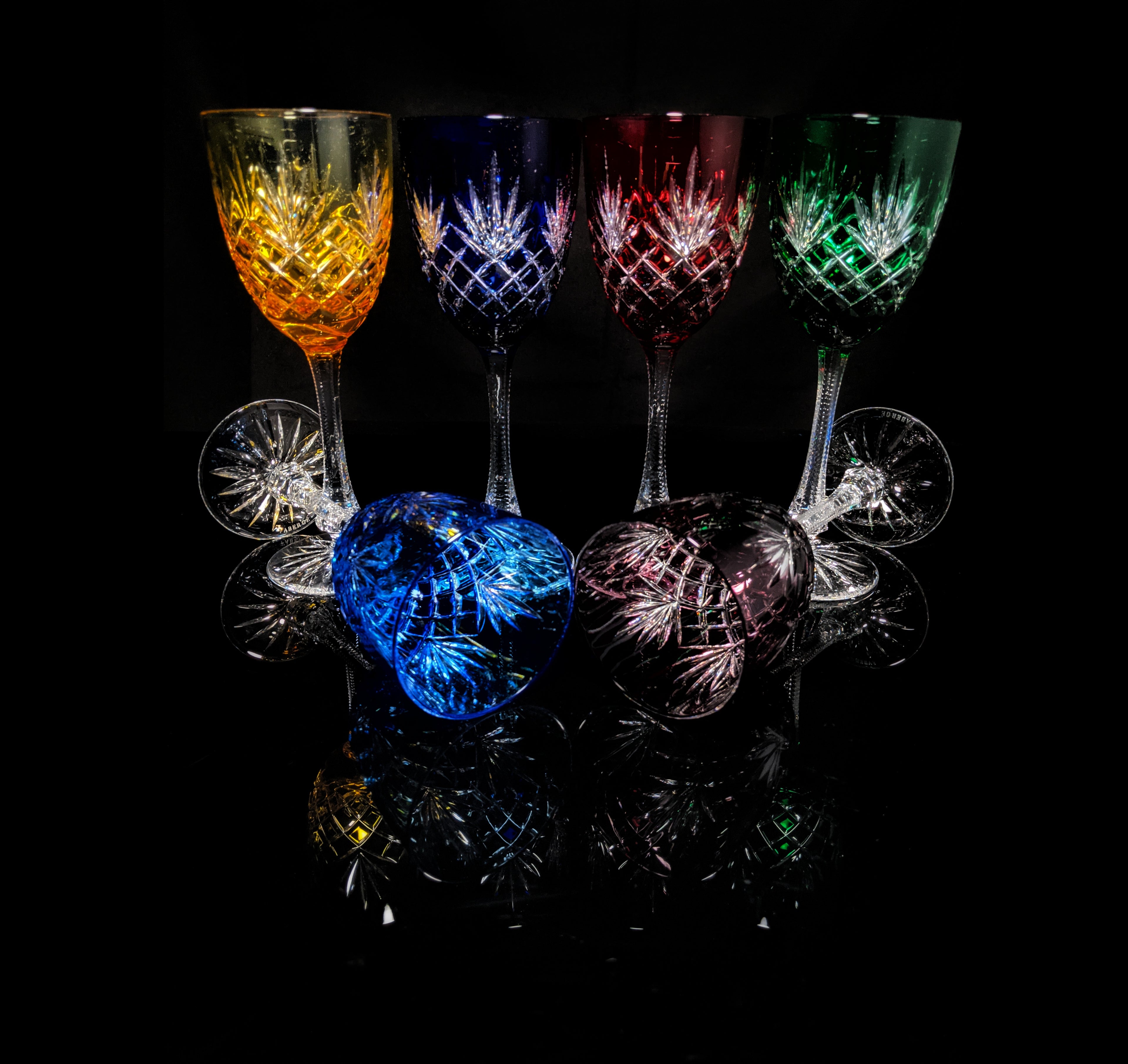Faberge  Odessa  Crystal Colored Goblet  Glasses  set of 6 NIB