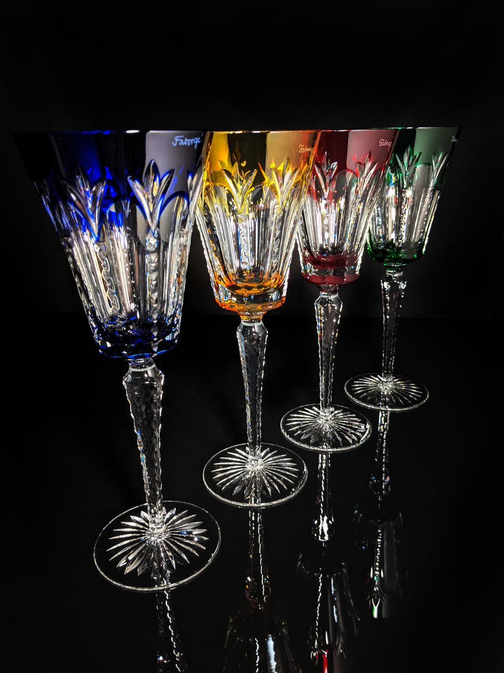 Faberge Grand Palais Crystal Colored Goblets NIB