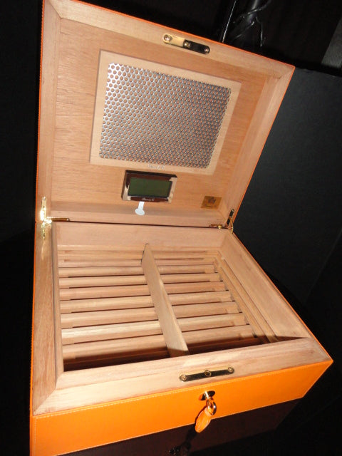 Brizard and Co. Racing Orange Leather Humidor — 60/70 Count, New in Box