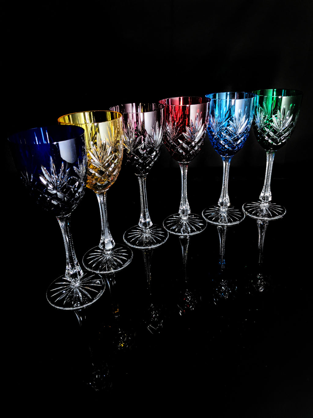 Faberge  Odessa  Crystal Colored Goblet  Glasses  set of 6 NIB