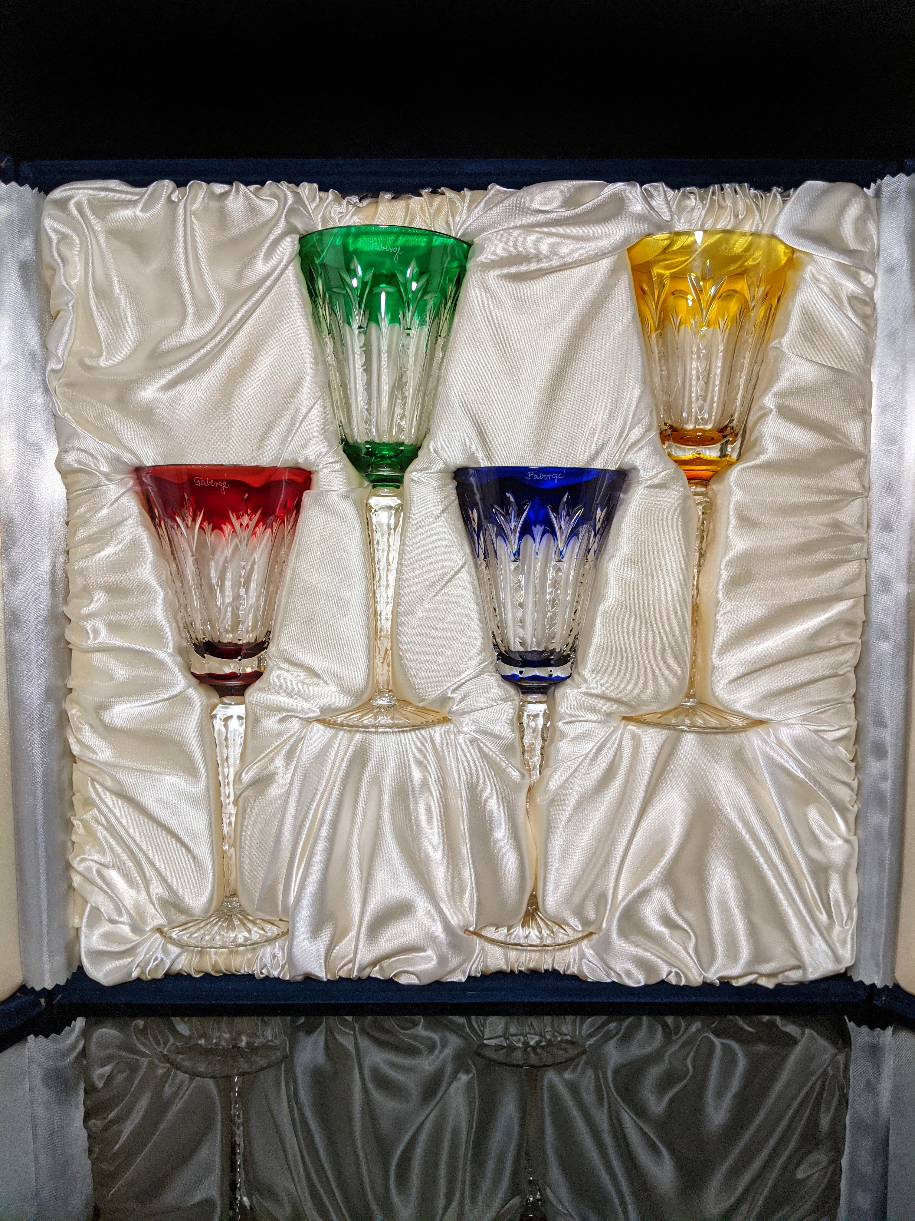 Faberge Grand Palais Crystal Colored Goblets NIB