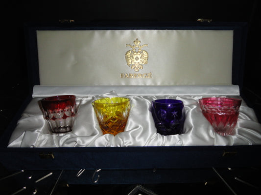 Faberge Crystal Colored Shot Glasses NIB