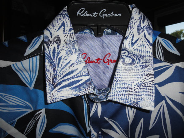 Robert Graham Blue Palm Short Sleeve Shirt Size 2XL NWTS
