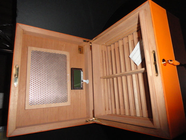 Brizard and Co. Racing Orange Leather Humidor — 60/70 Count, New in Box