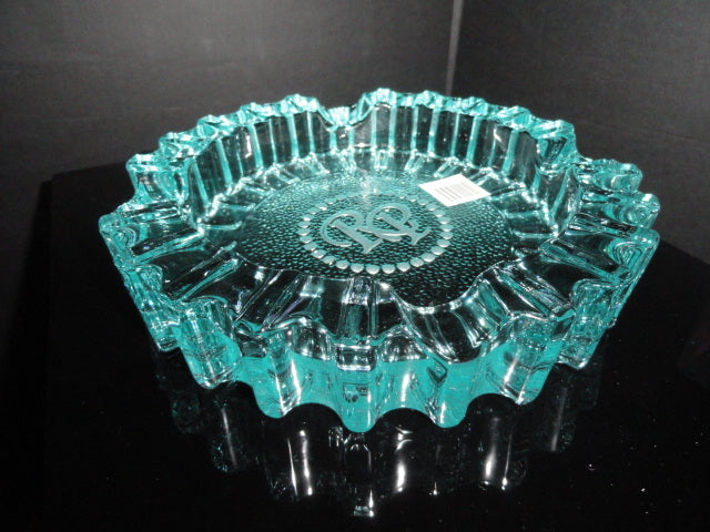 Rocky Patel Luminoso Teal / Blue Glass Heavy Cigar Ashtray Measures 10" Diameter NIB