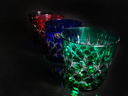 AJKA Colored Crystal Old Fashioned Glasses with Ice Bucket