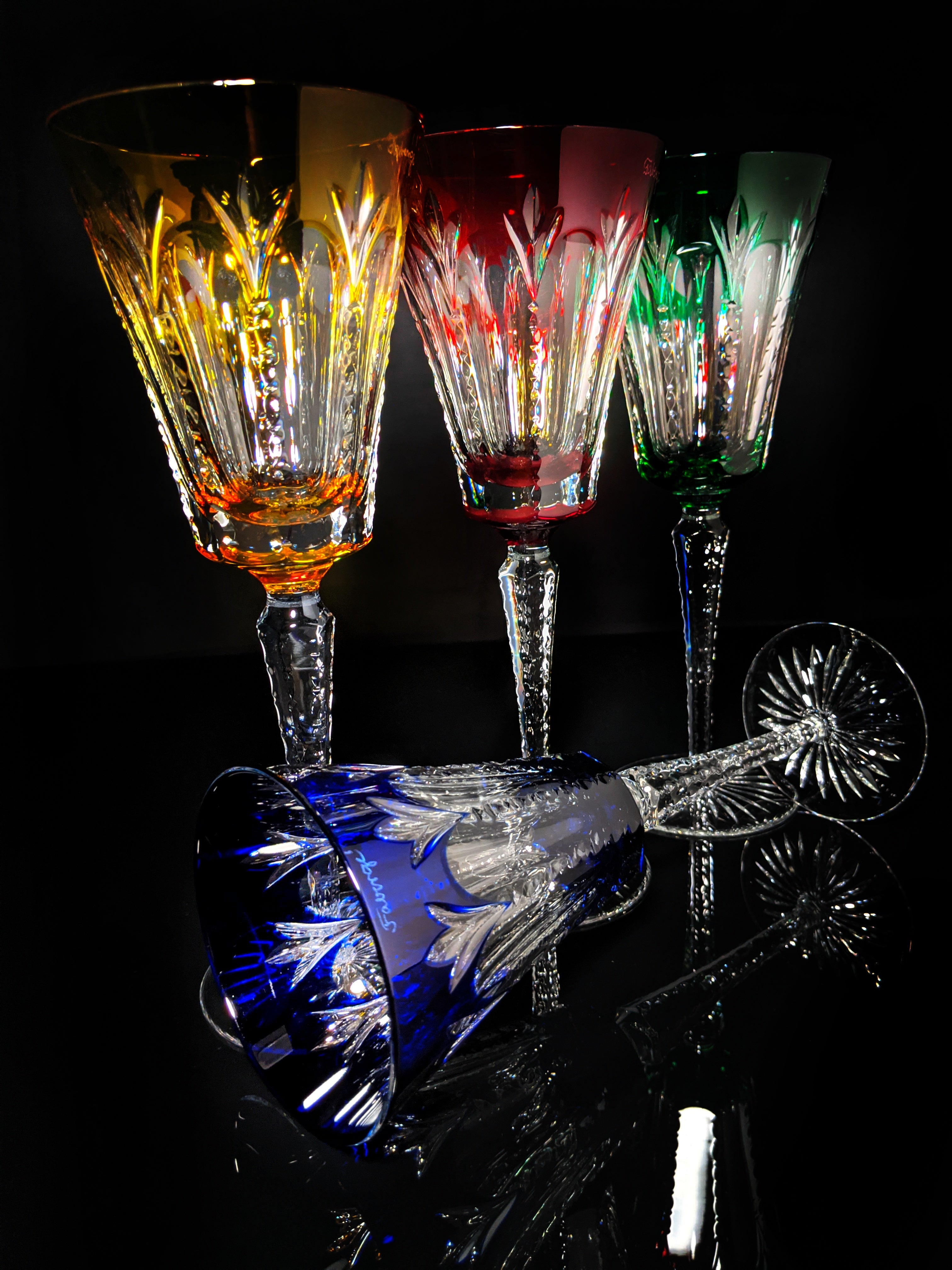 Faberge Grand Palais Crystal Colored Goblets NIB