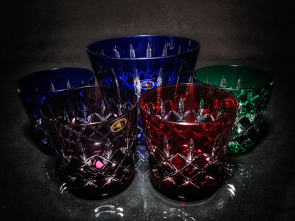 AJKA Colored Crystal Old Fashioned Glassess with Ice Bucket