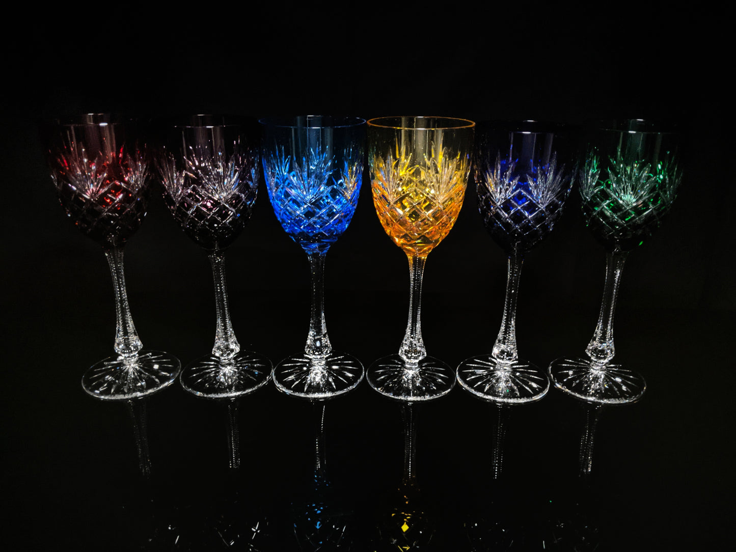 Faberge  Odessa  Crystal Colored Goblet  Glasses  set of 6 NIB