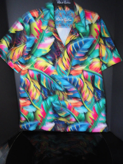 Robert Graham Toucan Stretch Short Sleeve Shirt Size Large NWTS