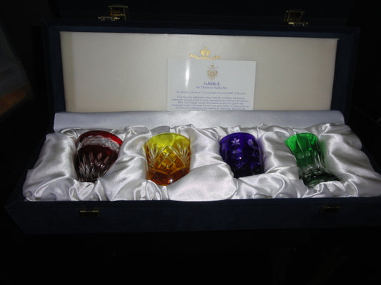Faberge Crystal Colored Shot Glasses NIB