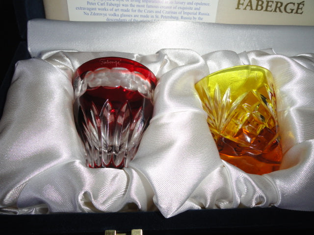 Faberge Crystal Colored Shot Glasses NIB