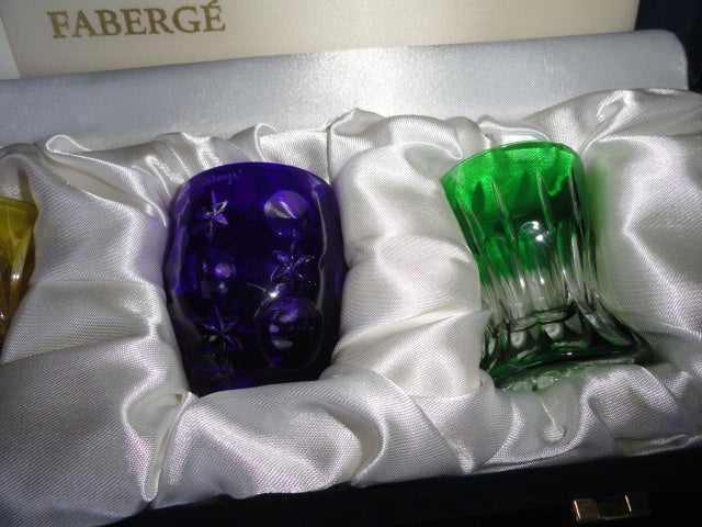 Faberge Crystal Colored Shot Glasses NIB