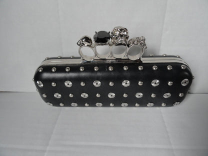 Alexander McQueen Black Leather  Clutch with Skull Handle
