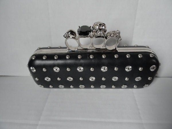 Alexander McQueen Black Leather  Clutch with Skull Handle