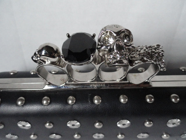 Alexander McQueen Black Leather  Clutch with Skull Handle