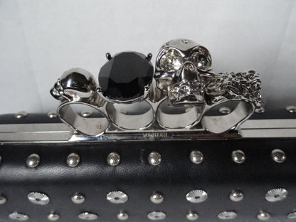 Alexander McQueen Black Leather  Clutch with Skull Handle