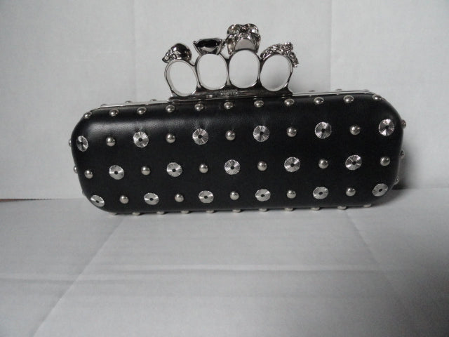 Alexander McQueen Black Leather  Clutch with Skull Handle