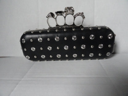Alexander McQueen Black Leather  Clutch with Skull Handle