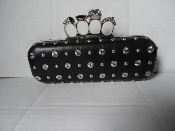 Alexander McQueen Black Leather  Clutch with Skull Handle