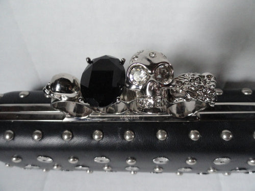 Alexander McQueen Black Leather  Clutch with Skull Handle